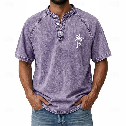 Effortless Vintage Aesthetics Classic Henley | Heavy Wash | 100% Cotton
