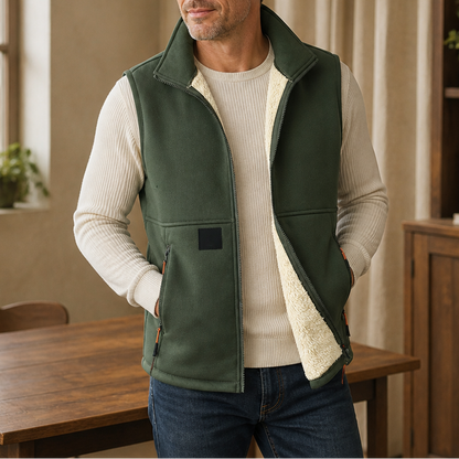 Unisex Fleece-Lined Winter Vest, Full-Zip Stand Collar Gilet with Zip Pockets