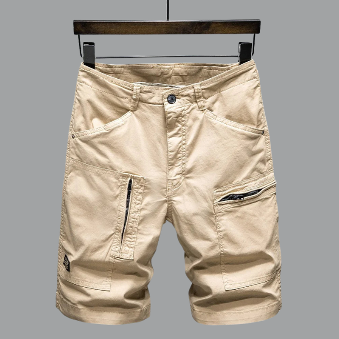 Men's loose-fitting solid color multi-pocket cargo shorts