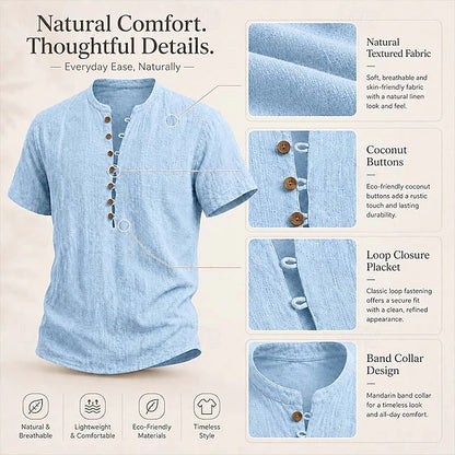 Men's Linen Popover Summer Shirt | Breathable Casual Short Sleeve