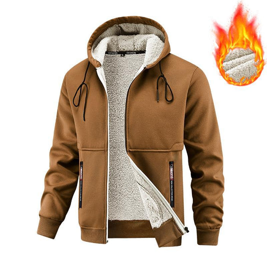 Men's Fleece-Lined Hooded Jacket – Warm Casual Winter Coat