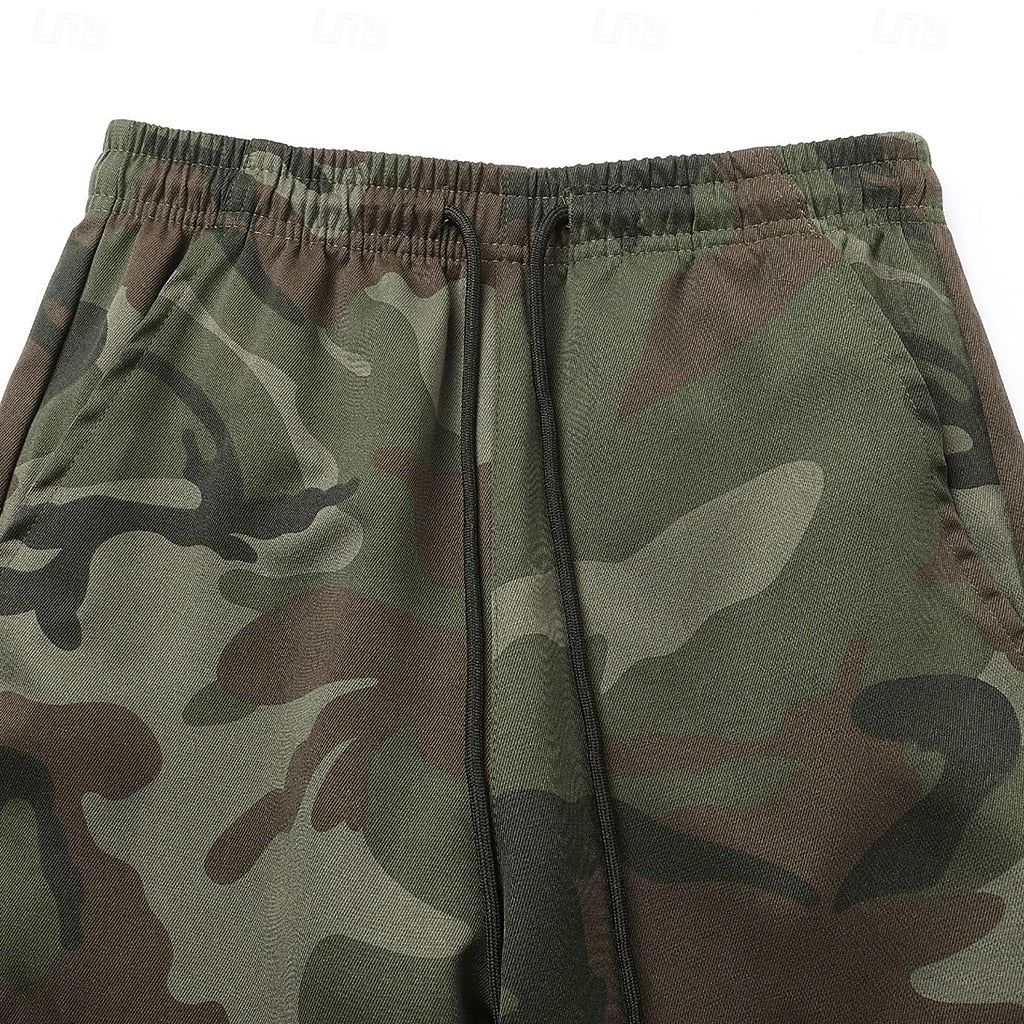 Men's Multi-Pocket Cargo Sweatpants | Casual Drawstring Joggers with Camo Print