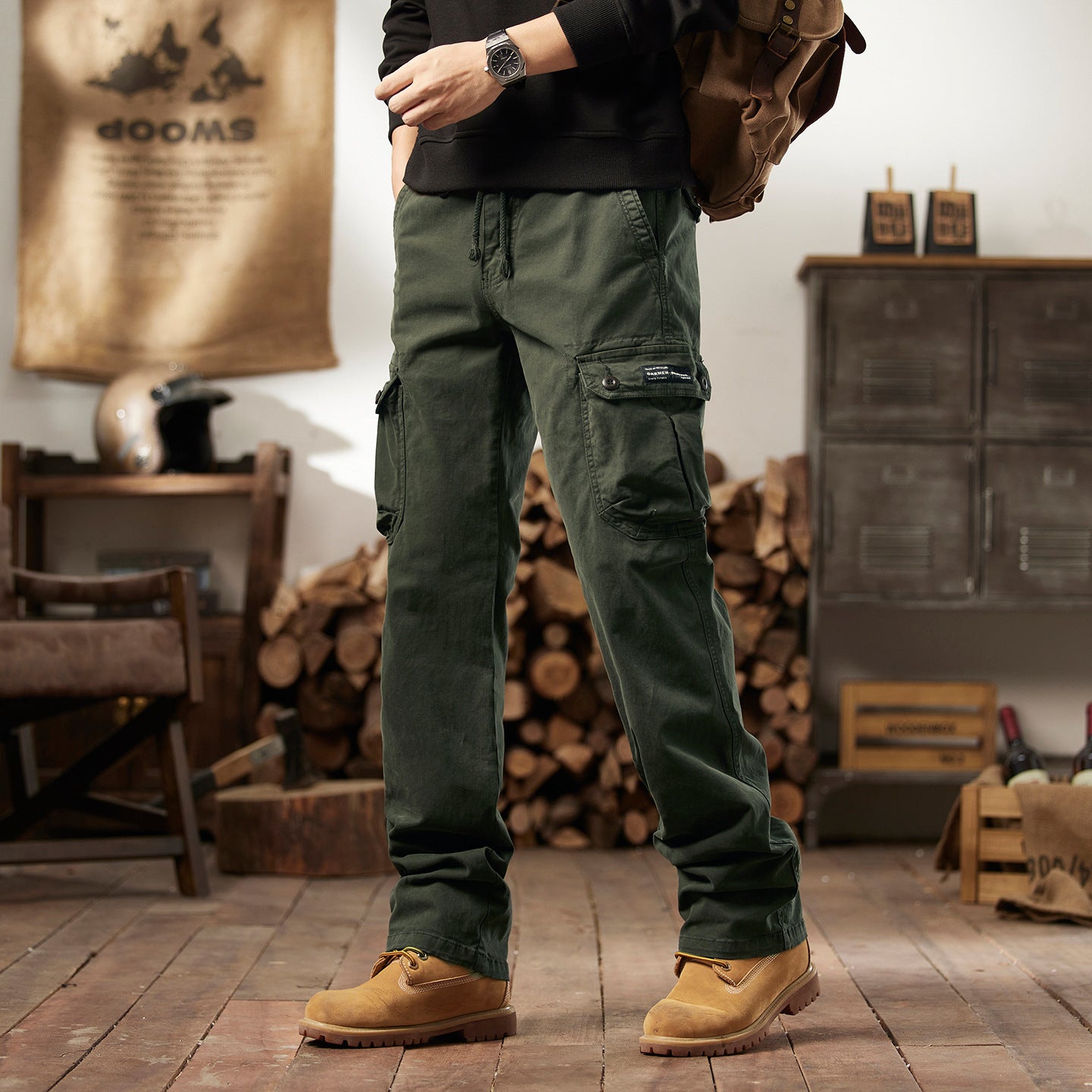 American Vintage Men's Work Pants | Straight Leg, Mid-Rise, Multi-Pocket Cotton Blend