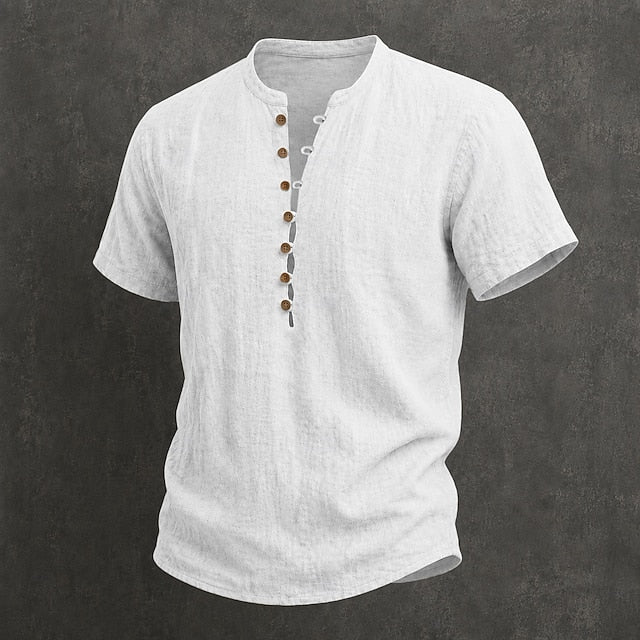 Men's Linen Popover Summer Shirt | Breathable Casual Short Sleeve