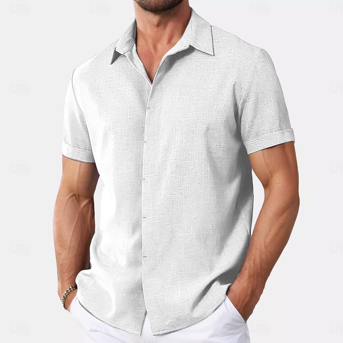 Men's Shirt Linen Shirt Summer Shirt Button Down Shirt Casual Shirt Beach Shirt Plain Vacation Casual Black White Pink Blue Short Sleeve Collar Summer Clothing Apparel