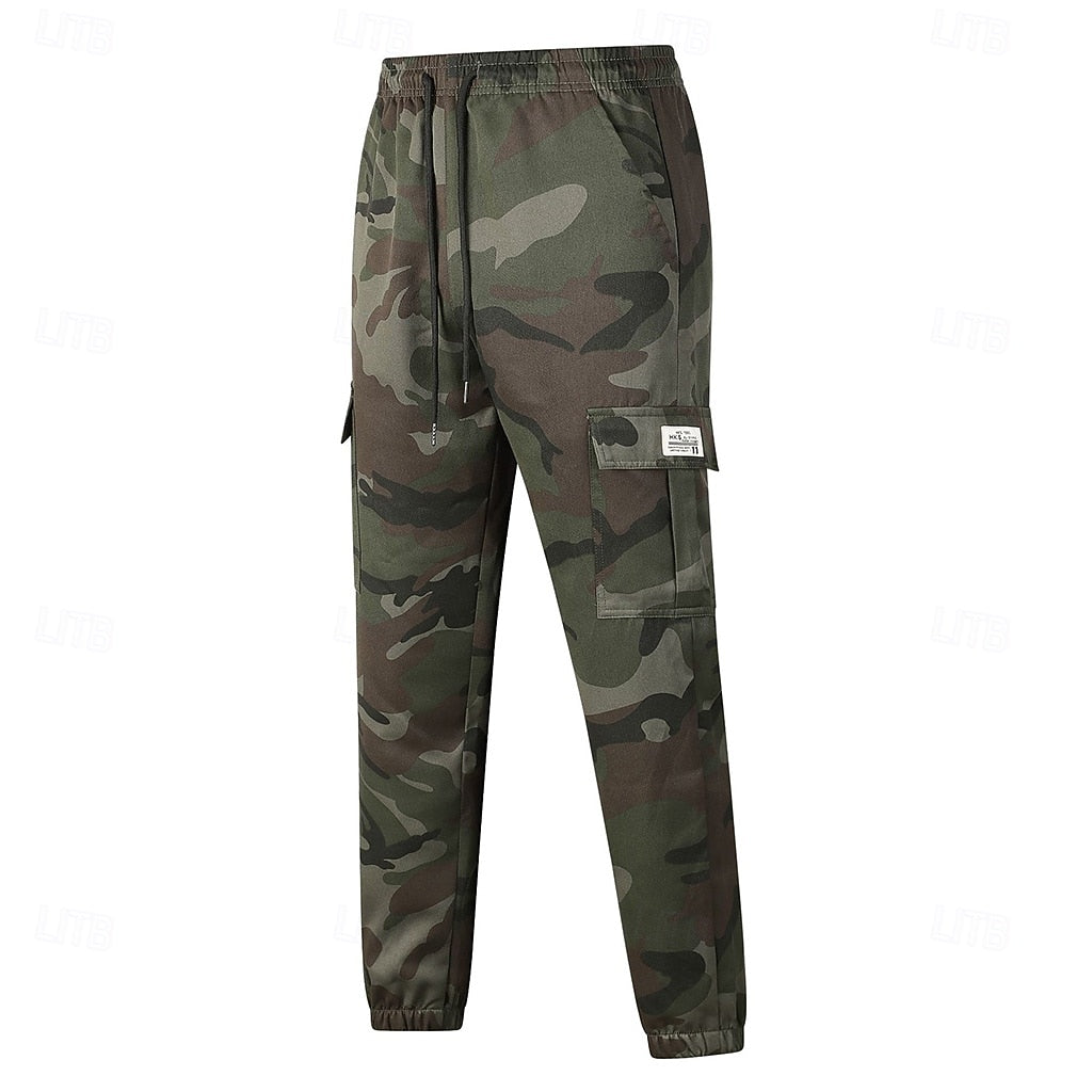 Men's Multi-Pocket Cargo Sweatpants | Casual Drawstring Joggers with Camo Print