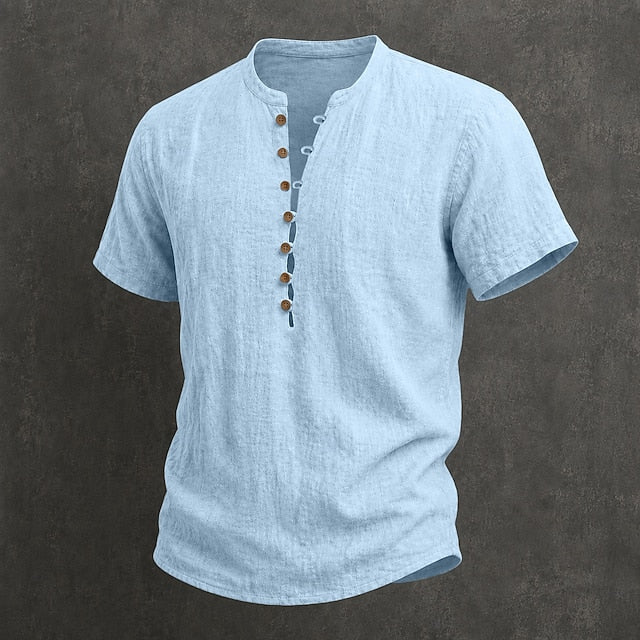 Men's Linen Popover Summer Shirt | Breathable Casual Short Sleeve