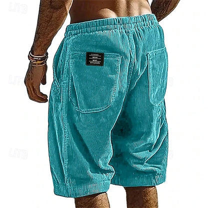 Men's Elastic Waist Corduroy Shorts – Breathable Knee-Length Bottoms with Pockets, Ideal for Vacation, Daily Casual & Outdoor