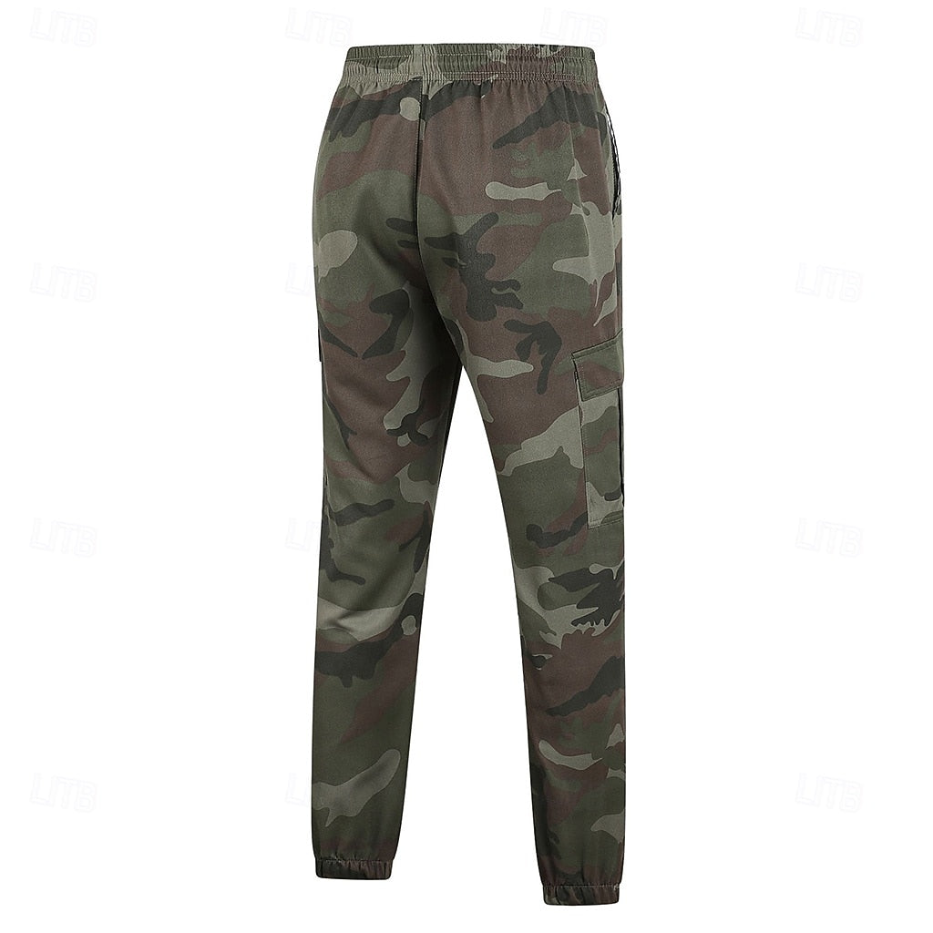 Men's Multi-Pocket Cargo Sweatpants | Casual Drawstring Joggers with Camo Print