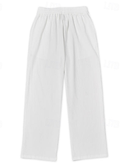 Summer Essential: Men's Linen Beach Pants | Relaxed Baggy Fit | Elastic Drawstring | Breathable Straight Leg | Perfect for Holiday, Daily & Vacation