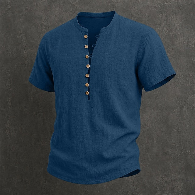 Men's Linen Popover Summer Shirt | Breathable Casual Short Sleeve