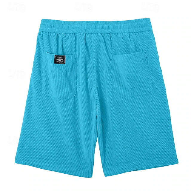 Men's Elastic Waist Corduroy Shorts – Breathable Knee-Length Bottoms with Pockets, Ideal for Vacation, Daily Casual & Outdoor