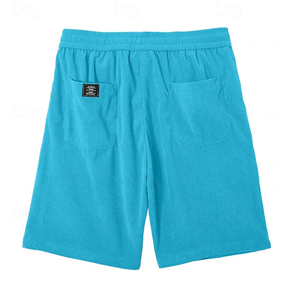 Men's Elastic Waist Corduroy Shorts – Breathable Knee-Length Bottoms with Pockets, Ideal for Vacation, Daily Casual & Outdoor