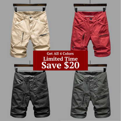 Men's loose-fitting solid color multi-pocket cargo shorts