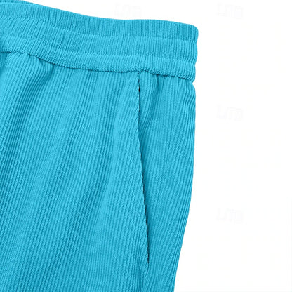 Men's Elastic Waist Corduroy Shorts – Breathable Knee-Length Bottoms with Pockets, Ideal for Vacation, Daily Casual & Outdoor