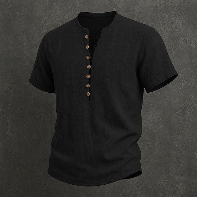 Men's Linen Popover Summer Shirt | Breathable Casual Short Sleeve