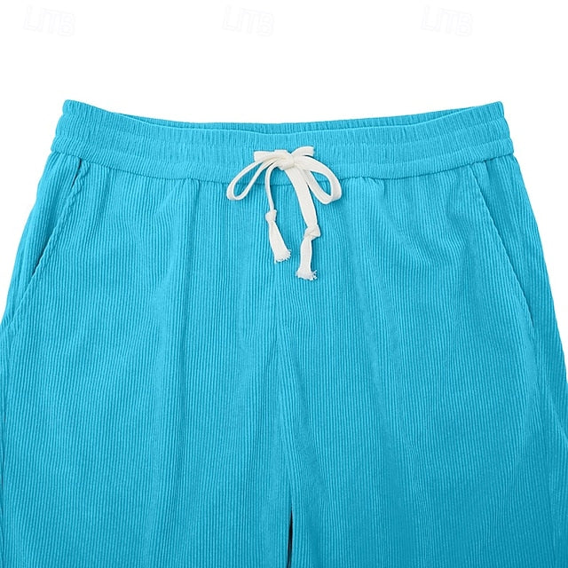 Men's Elastic Waist Corduroy Shorts – Breathable Knee-Length Bottoms with Pockets, Ideal for Vacation, Daily Casual & Outdoor