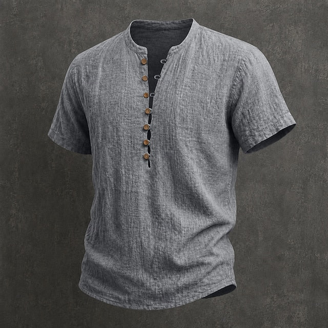 Men's Linen Popover Summer Shirt | Breathable Casual Short Sleeve