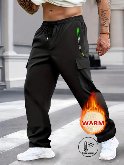 Men's Solid Color Cargo Pants with Zipper Pockets