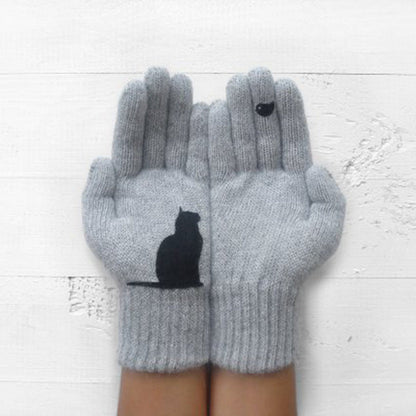 Crestsport™ Cute Cat Print Knitted Thickened Warm Split Finger Gloves