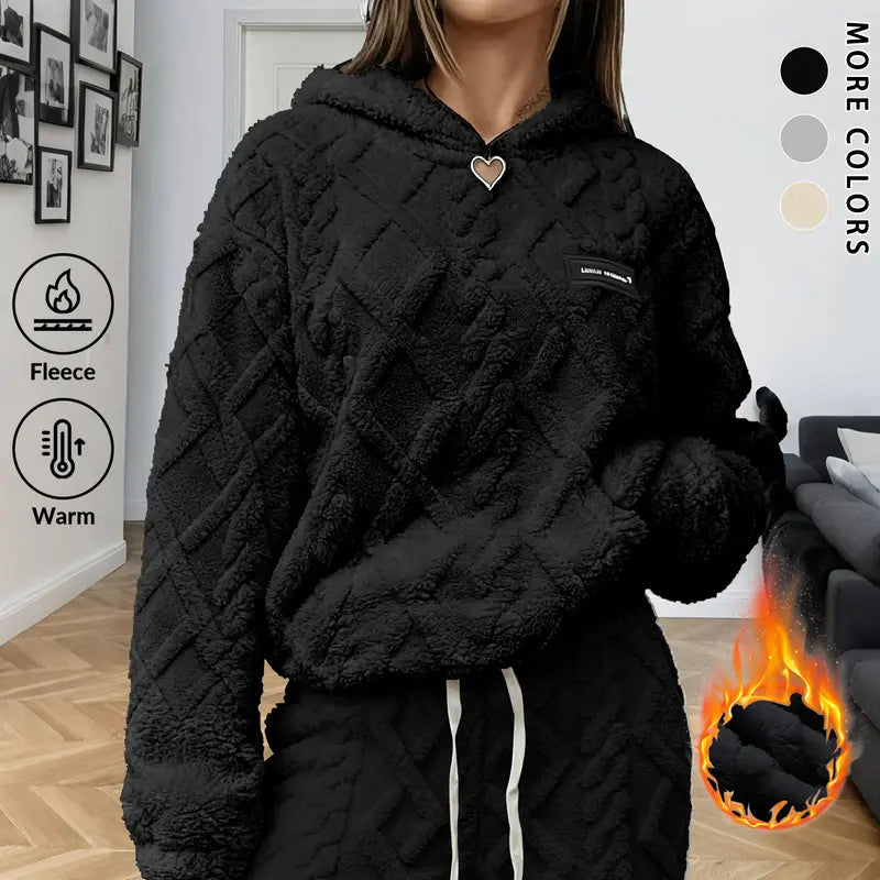 Unisex Cable Knit Sherpa Fleece Hoodie & Jogger Set