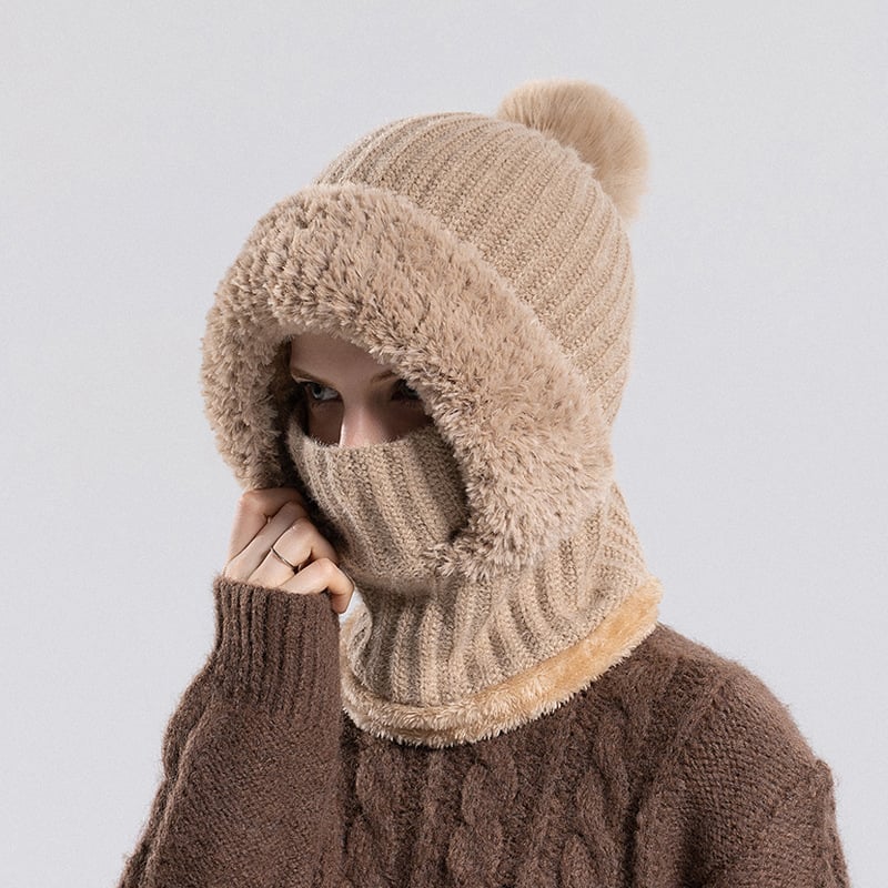 All-in-One Knitted Hat & Scarf – Women's Winter Warm Cap