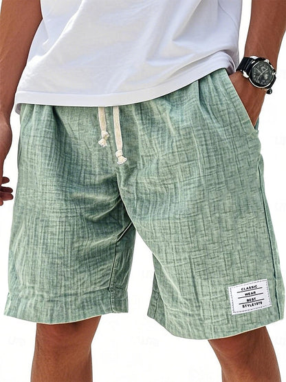 Men's Casual Knee-Length Shorts – Elastic Waist, Solid Color, Daily & Beach！