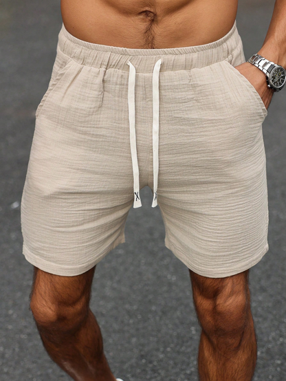 Men's Drawstring Waist Pockets Loose Casual Linen Shorts