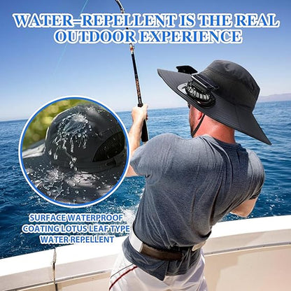 Wide Brim Solar Fan Outdoor Fishing Hat-Solar & USB Charging
