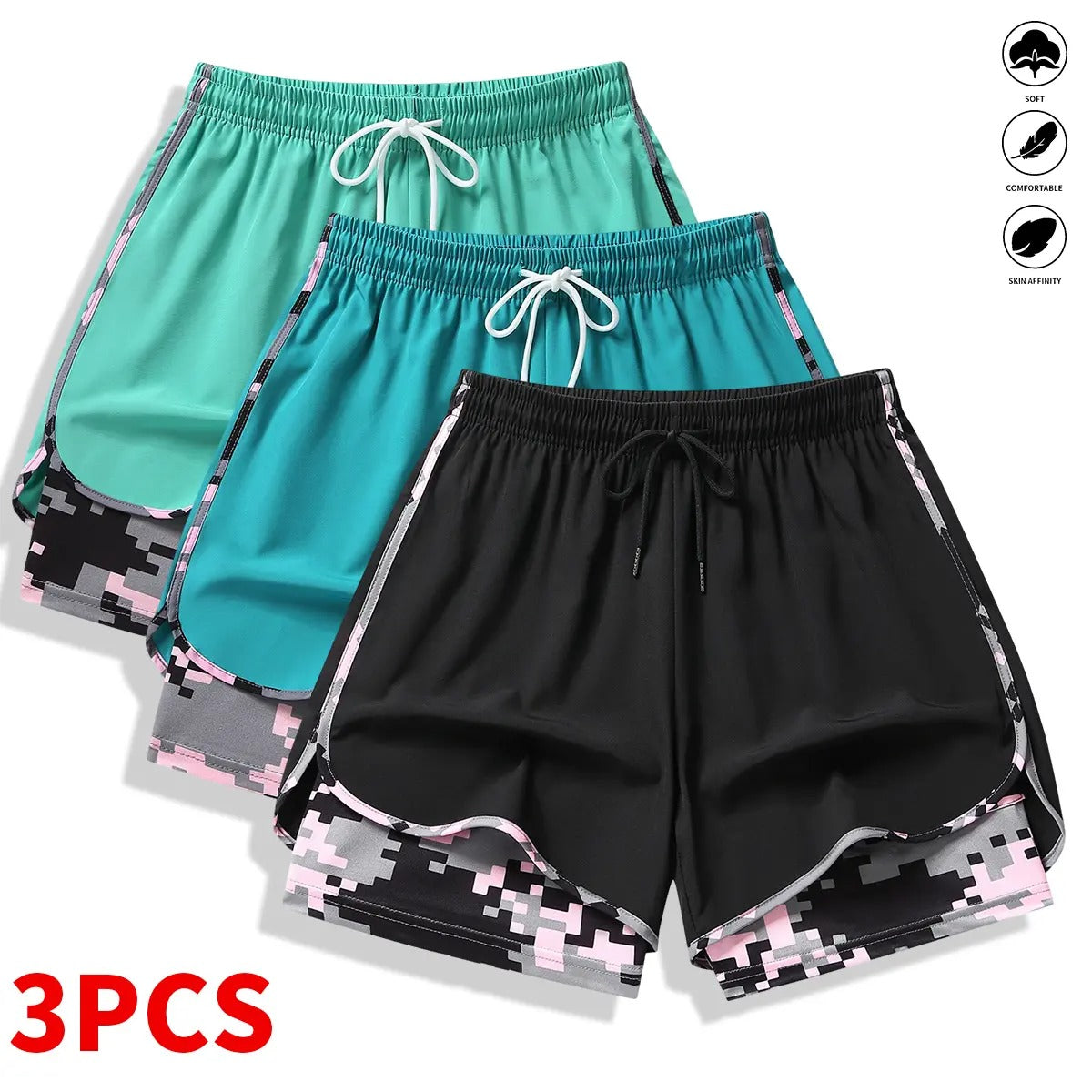 3-pack Women’s Casual Athletic Shorts With Built-in Liner