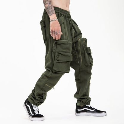 New Trendy Brand  High Street Multi-pocket Functional Tooling Casual Pants