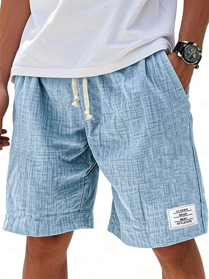 Men's Casual Knee-Length Shorts – Elastic Waist, Solid Color, Daily & Beach！