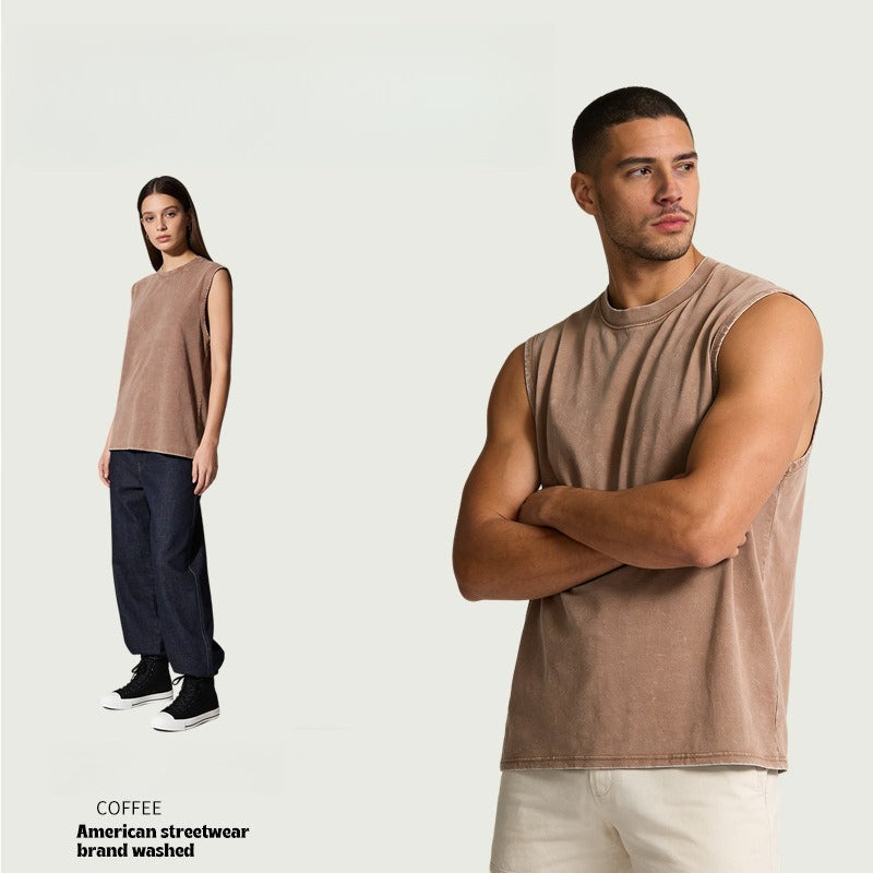 Cotton Washed Vintage Casual Sleeveless T-Shirt
