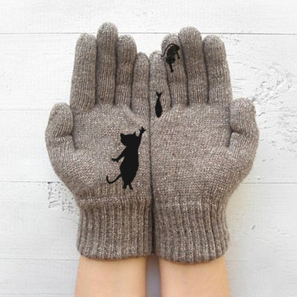 Crestsport™ Cute Cat Print Knitted Thickened Warm Split Finger Gloves