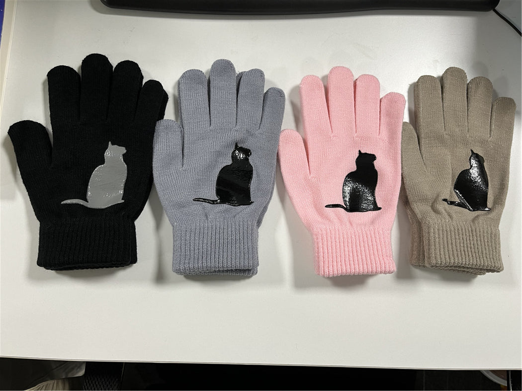 Cute Cat Print Knitted Thickened Warm Split Finger Gloves