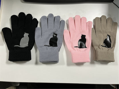 Crestsport™ Cute Cat Print Knitted Thickened Warm Split Finger Gloves