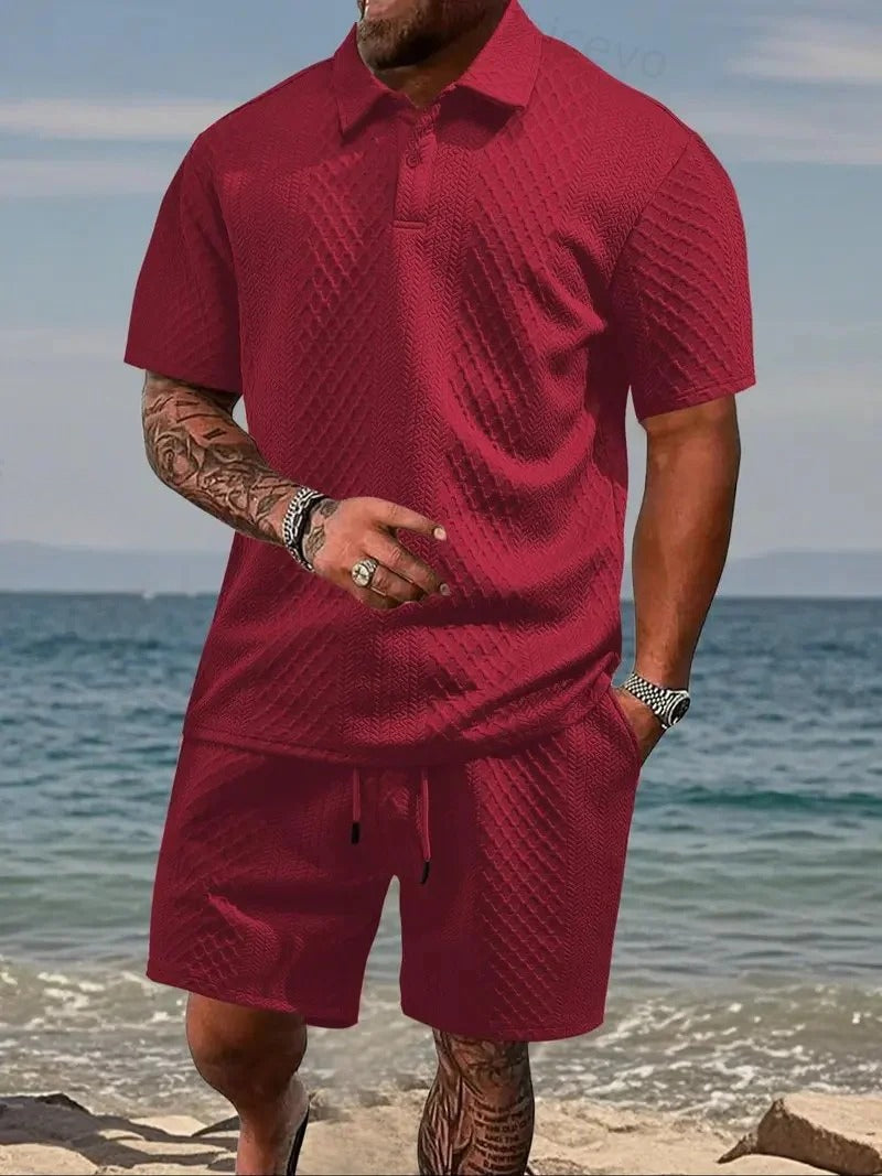 Men's 2-Piece Polo Shirt & Shorts Set Solid Casual Drawstring