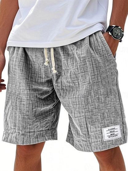 Men's Casual Knee-Length Shorts – Elastic Waist, Solid Color, Daily & Beach！