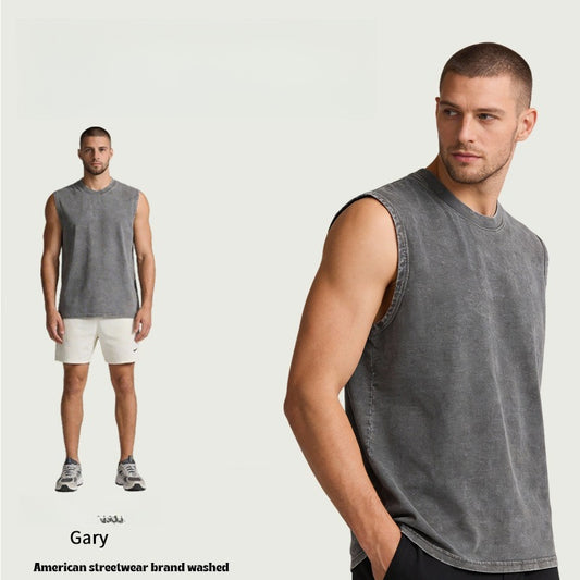 Cotton Washed Vintage Casual Sleeveless T-Shirt