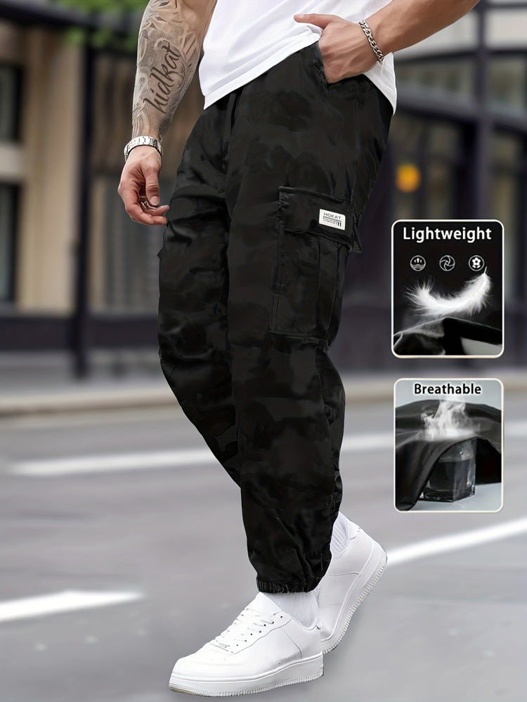 Men's Multi-Pocket Cargo Sweatpants | Casual Drawstring Joggers with Camo Print