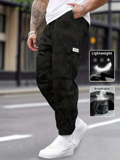 Men's Multi-Pocket Cargo Sweatpants | Casual Drawstring Joggers with Camo Print