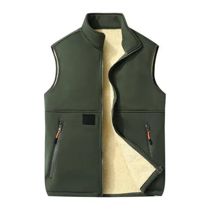 Unisex Fleece-Lined Winter Vest, Full-Zip Stand Collar Gilet with Zip Pockets