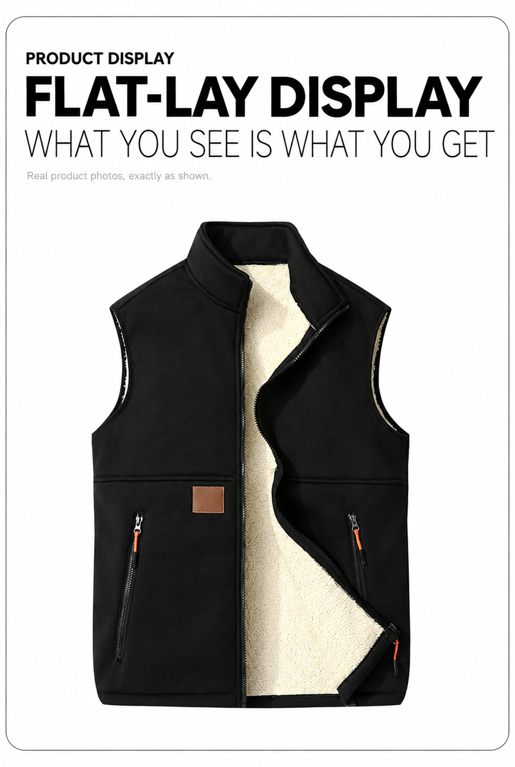 Unisex Fleece-Lined Winter Vest, Full-Zip Stand Collar Gilet with Zip Pockets