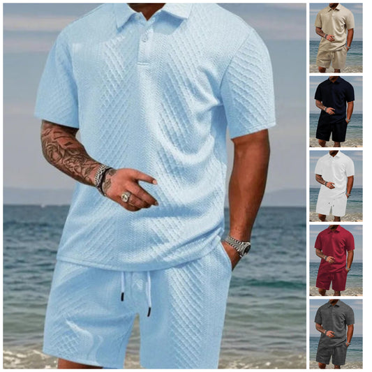Men's 2-Piece Polo Shirt & Shorts Set Solid Casual Drawstring