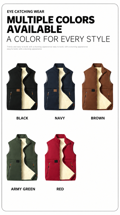 Unisex Fleece-Lined Winter Vest, Full-Zip Stand Collar Gilet with Zip Pockets