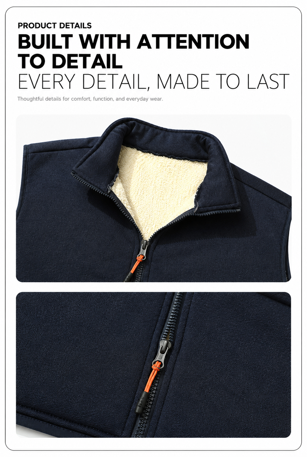 Unisex Fleece-Lined Winter Vest, Full-Zip Stand Collar Gilet with Zip Pockets