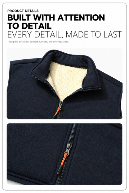 Unisex Fleece-Lined Winter Vest, Full-Zip Stand Collar Gilet with Zip Pockets