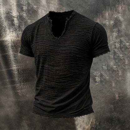 Men's Textured V-Neck Cotton Tee – Relaxed Fit Vintage Summer T-Shirt