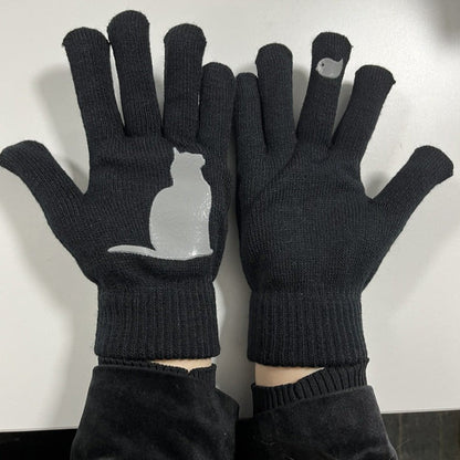 Crestsport™ Cute Cat Print Knitted Thickened Warm Split Finger Gloves