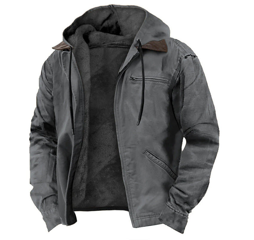 Men's Vintage Sherpa-Lined Full-Zip Hoodie | Fall & Winter Streetwear